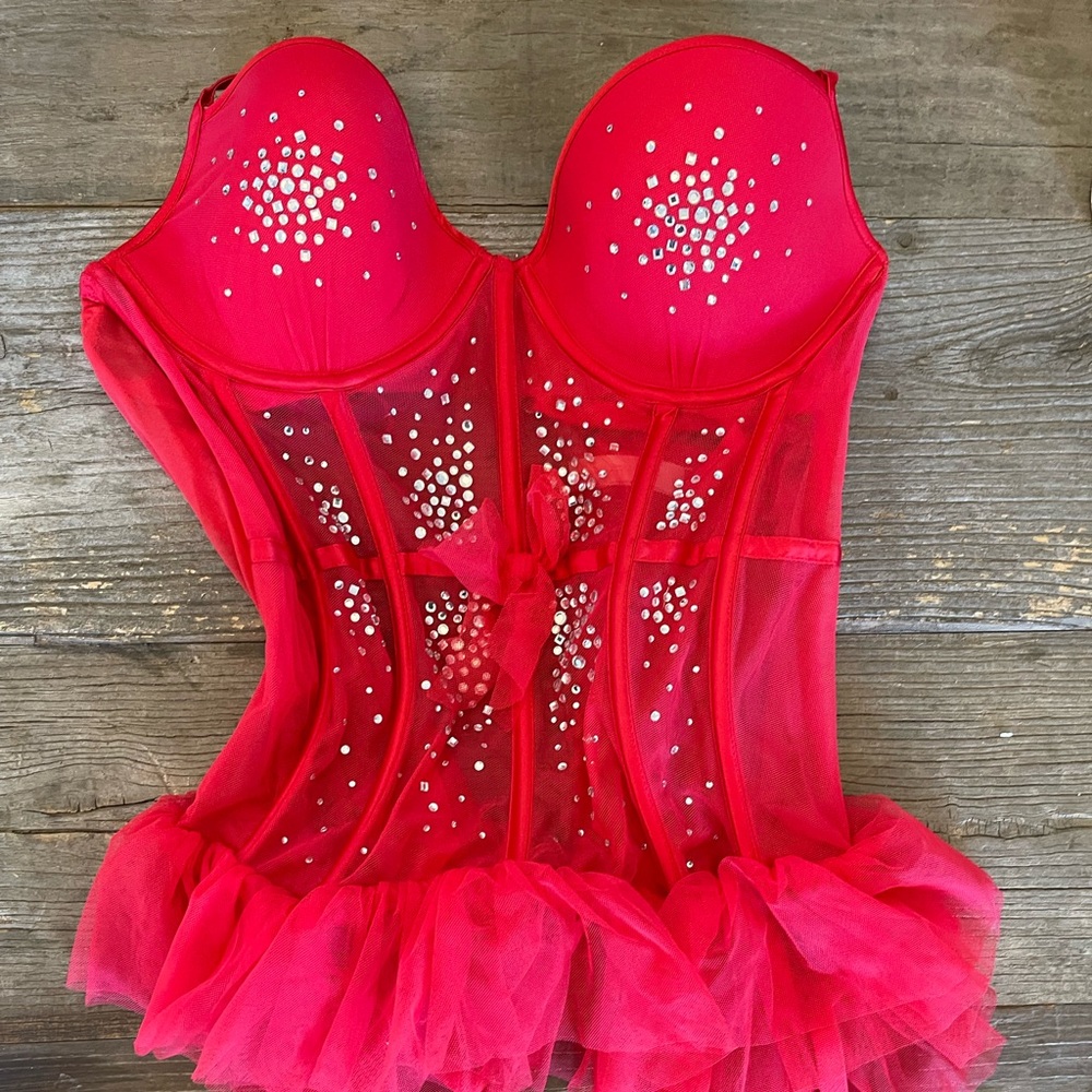 Victoria Secret❤️‍🔥 Redhot ❤️‍🔥Rhinestone Dazzle Sexxxxxy Bustier Lingerie